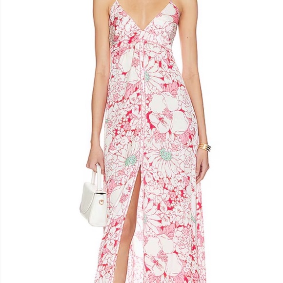 Poupette St. Barth Dresses & Skirts - Poupette St. Barth Long Denise Dress Pink Macro 70s Garden XS NWT